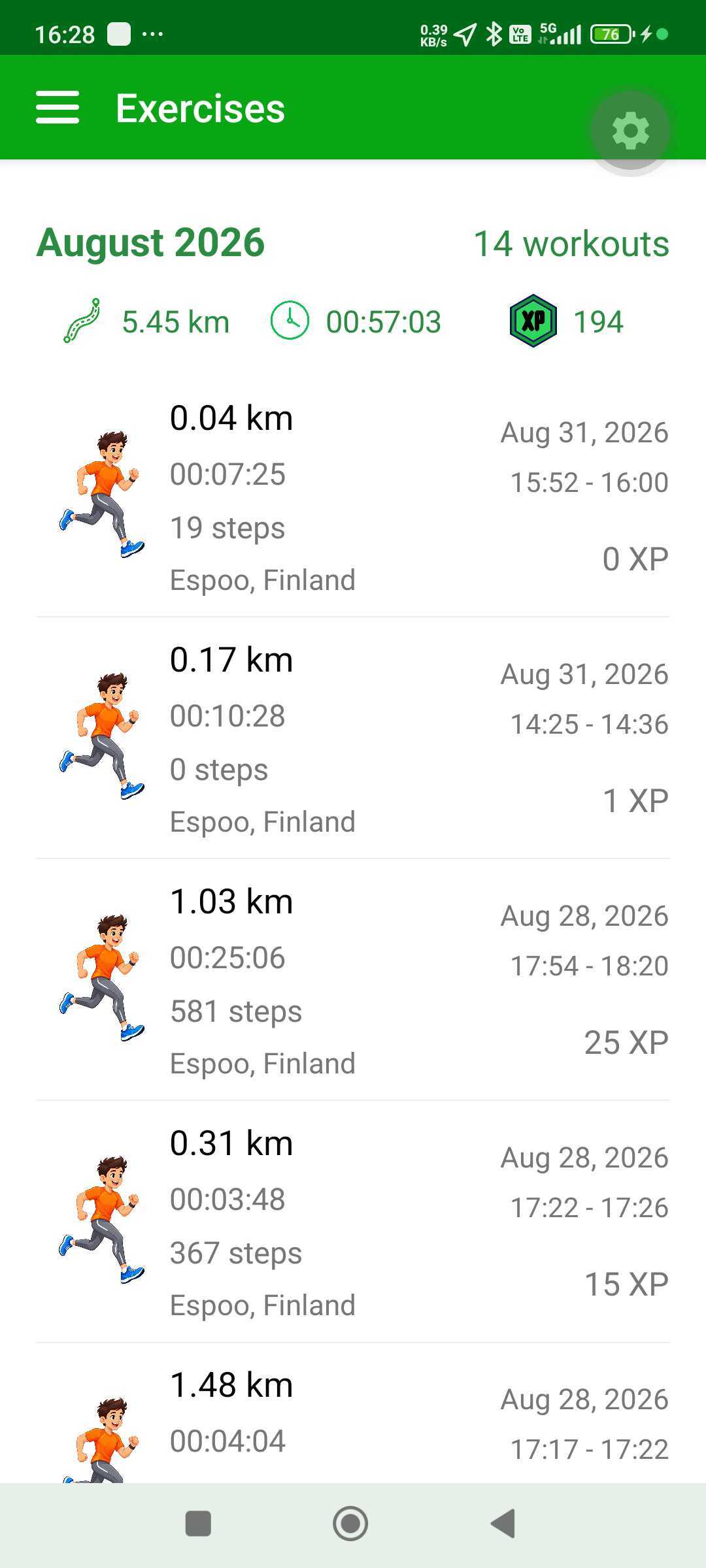 Workout history